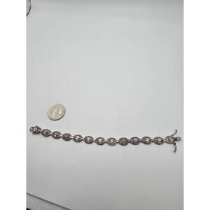 Sterling Silver Amethyst Bracelet – Revival Style Oval Links